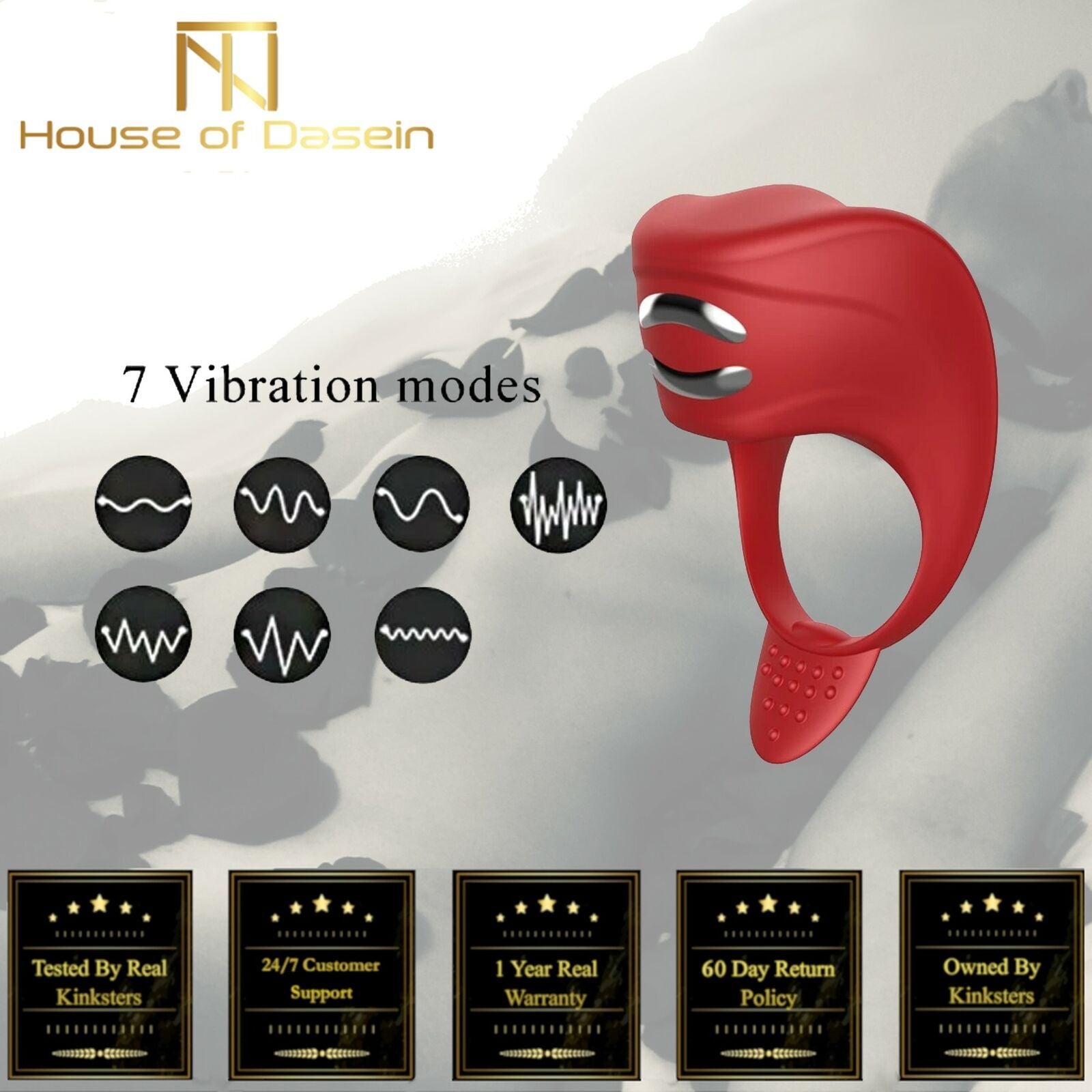 House Of Dasein Red Electro Cock Vibrator Electric Rechargeable Penis Ring - Red V1257-16482452799554