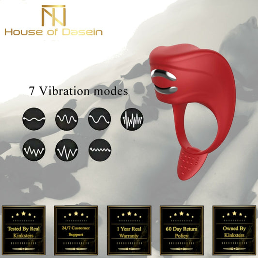 House Of Dasein Red Electro Cock Vibrator Electric Rechargeable Penis Ring - Red V1257-16482452799554