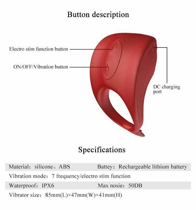 House Of Dasein Red Electro Cock Vibrator Electric Rechargeable Penis Ring - Red V1257-16482452799554