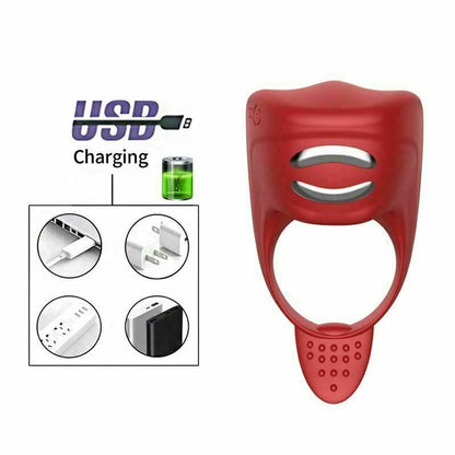 House Of Dasein Red Electro Cock Vibrator Electric Rechargeable Penis Ring - Red V1257-16482452799554