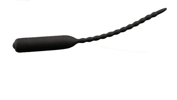 House Of Dasein Black Pink Silicone Urethral Sound Beaded Penis Plug Vibrator - Black - Plug V1257-16500379713602