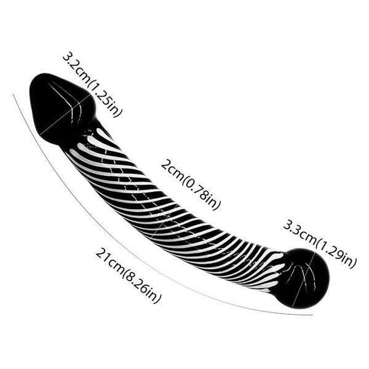 House Of Dasein Smooth Black Glass Striped Double Ended Spot Dong Anal Plug Dildo - Black V1257-16504825937986