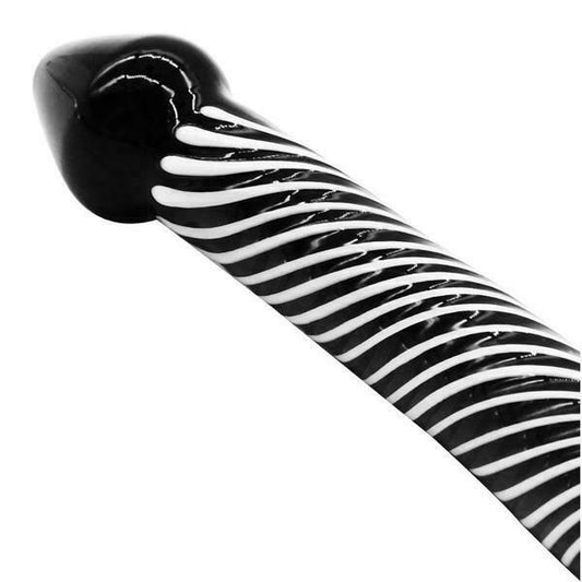 House Of Dasein Smooth Black Glass Striped Double Ended Spot Dong Anal Plug Dildo - Black V1257-16504825937986