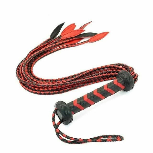 House Of Dasein 60Cm Black Red Brown Leather Flogger Braided Handle Tails Spanking Toy Bdsm - Red V1257-16512157548610