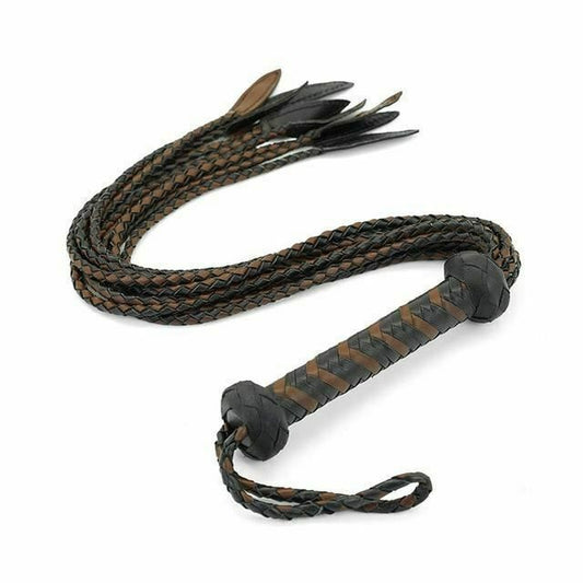 House Of Dasein 60Cm Black Red Brown Leather Flogger Braided Handle Tails Spanking Toy Bdsm - Brown V1257-16512157581378