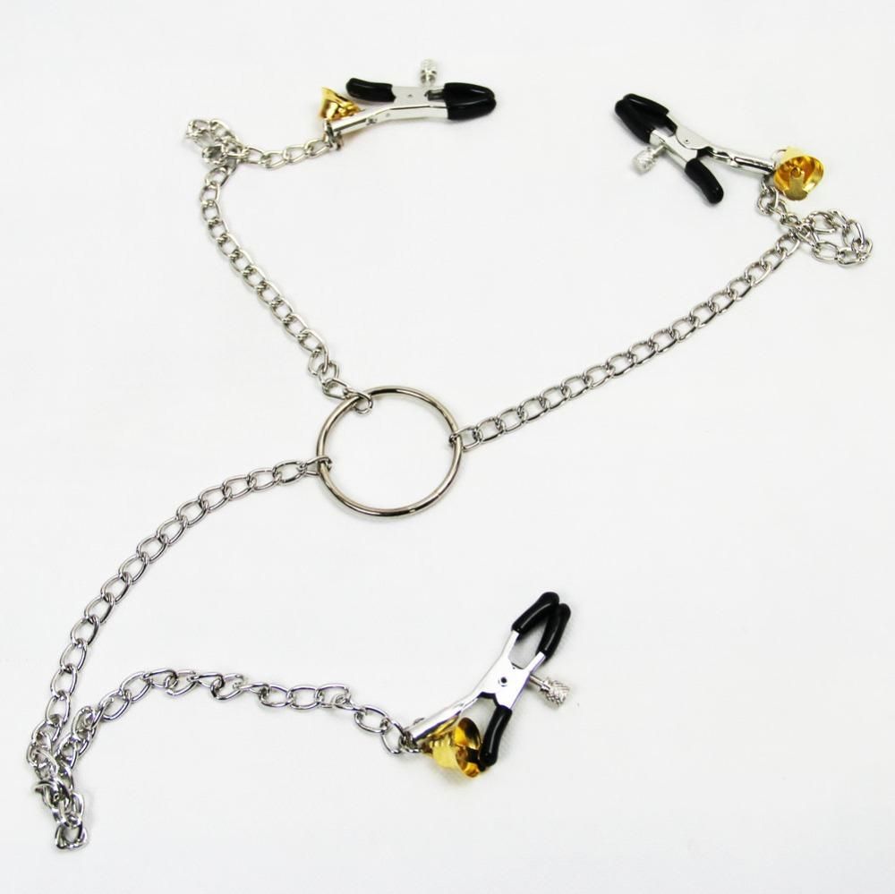 House Of Dasein Nipple Clamps Clit Long Chain Bells Bdsm Bondage Restraints - Black V1257-16512321454146