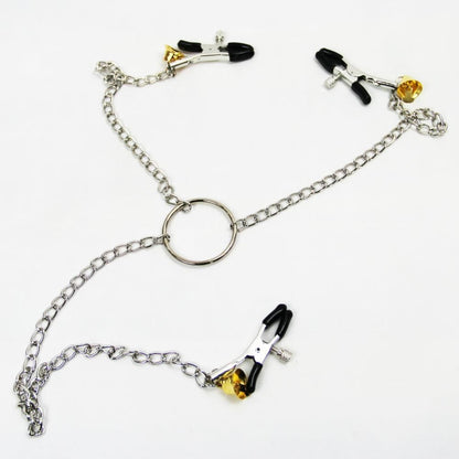 House Of Dasein Nipple Clamps Clit Long Chain Bells Bdsm Bondage Restraints - Black V1257-16512321454146