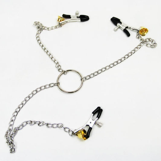 House Of Dasein Nipple Clamps Clit Long Chain Bells Bdsm Bondage Restraints - Black V1257-16512321454146