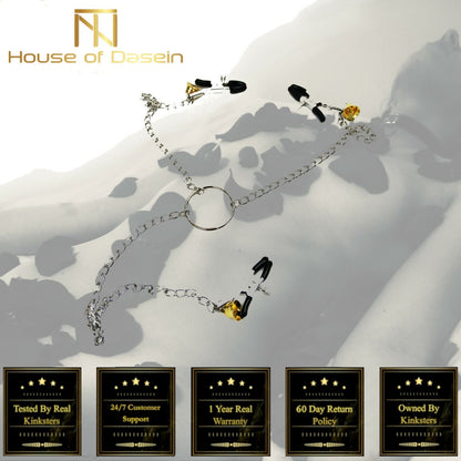 House Of Dasein Nipple Clamps Clit Long Chain Bells Bdsm Bondage Restraints - Black V1257-16512321454146