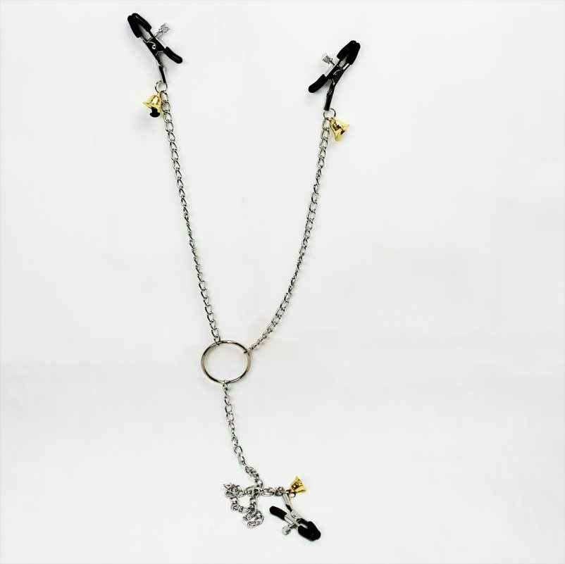 House Of Dasein Nipple Clamps Clit Long Chain Bells Bdsm Bondage Restraints - Black V1257-16512321454146