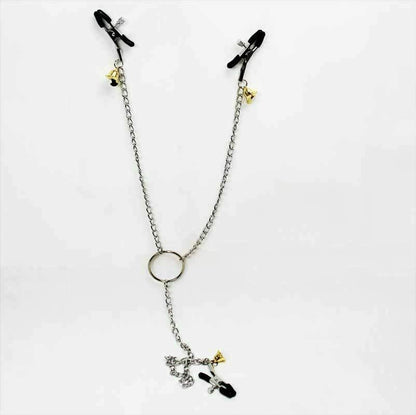 House Of Dasein Nipple Clamps Clit Long Chain Bells Bdsm Bondage Restraints - Black V1257-16512321454146