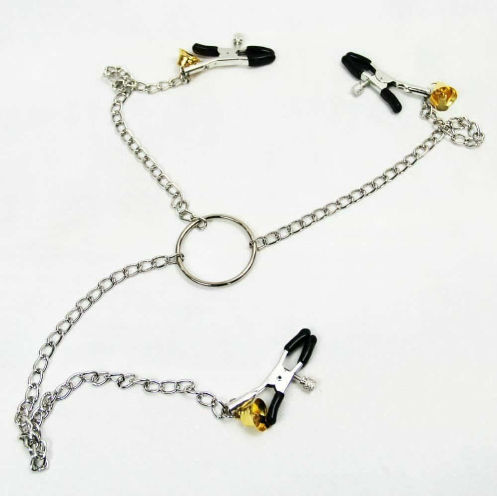 House Of Dasein Nipple Clamps Clit Long Chain Bells Bdsm Bondage Restraints - Black V1257-16512321454146