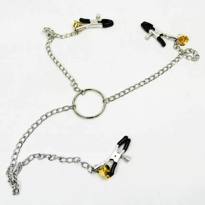 House Of Dasein Nipple Clamps Clit Long Chain Bells Bdsm Bondage Restraints - Black V1257-16512321454146