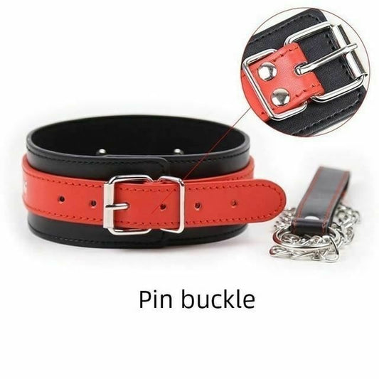 House Of Dasein Sexy Leather Bondage Collar Lead Chain Dog Roleplay Puppy Pet Play B-D-S-M - Red - Pin Buckle V1257-16516692803650