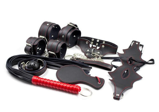 House Of Dasein Bdsm Bondage Beginners Starter Kit Fetish Pack Mask Collar Cuffs Gag Restraints - Red V1257-16565462499394
