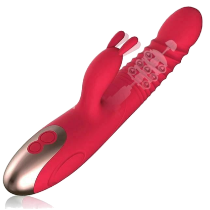 House Of Dasein Heating Rabbit Vibrator Rechargeable Waterproof G Spot Clit Stimulator - Rose Red - Two-Eared V1257-16568513200194