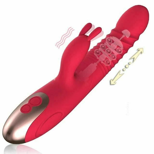 House Of Dasein Heating Rabbit Vibrator Rechargeable Waterproof G Spot Clit Stimulator - Rose Red - Two-Eared V1257-16568513200194