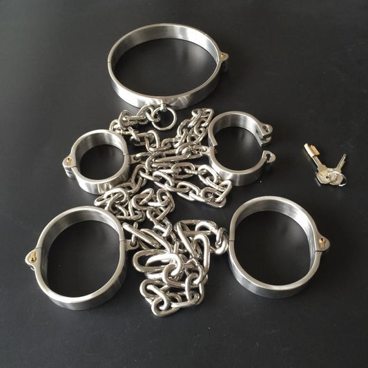 House Of Dasein Metal Restraints Set Stainless Steel Locking Collar Cuffs Kit Bdsm - Male V1257-16572429533250