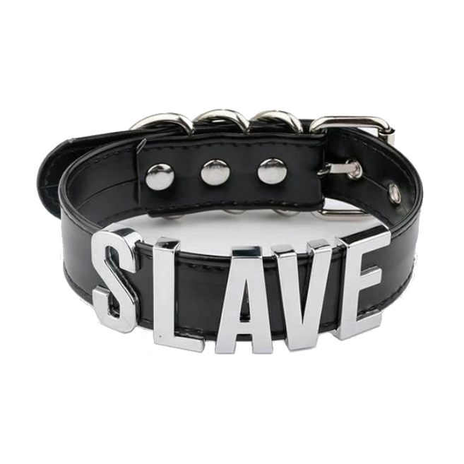 House Of Dasein Black Slave Collar With Gold Or Silver Letters Bdsm Bondage Restraints - Black With Silver V1257-16573509697602