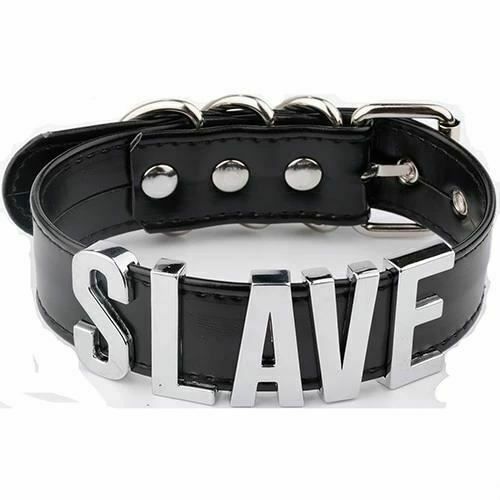 House Of Dasein Black Slave Collar With Gold Or Silver Letters Bdsm Bondage Restraints - Black With Silver V1257-16573509697602