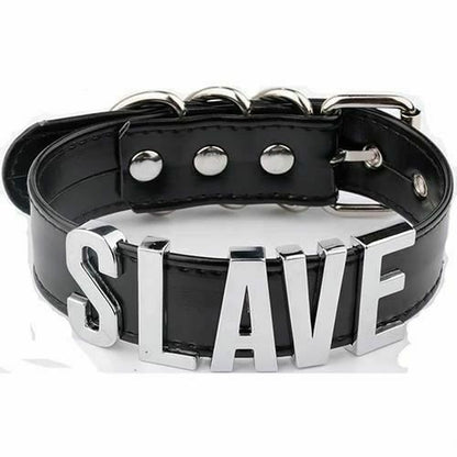 House Of Dasein Black Slave Collar With Gold Or Silver Letters Bdsm Bondage Restraints - Black With Silver V1257-16573509697602