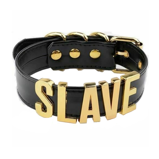 House Of Dasein Black Slave Collar With Gold Or Silver Letters Bdsm Bondage Restraints - Black With Gold V1257-16573509730370