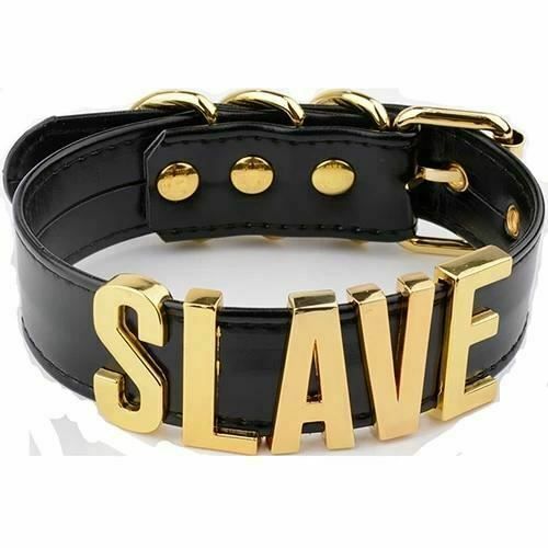 House Of Dasein Black Slave Collar With Gold Or Silver Letters Bdsm Bondage Restraints - Black With Gold V1257-16573509730370