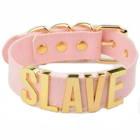 House Of Dasein Pink Slave Collar With Gold Or Silver Letters Bdsm Buckle Necklace - Pink With Gold V1257-16573510451266