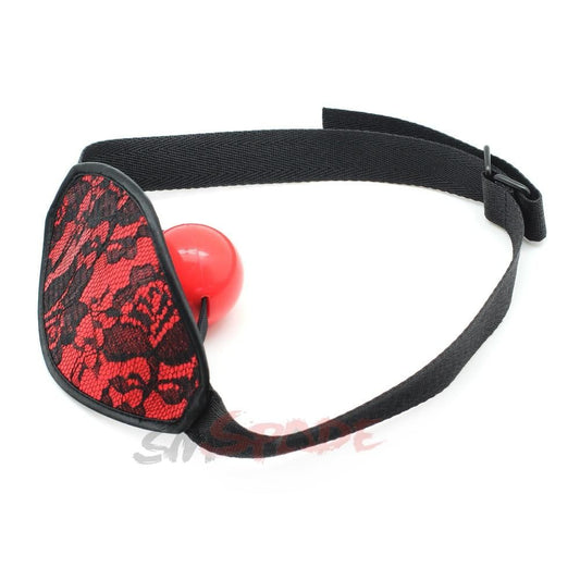 House Of Dasein Red Black Lace Mask Silicone Ball Gag Mouth Bondage Restraints Kink Bdsm Fetish - Red V1257-16581278564418