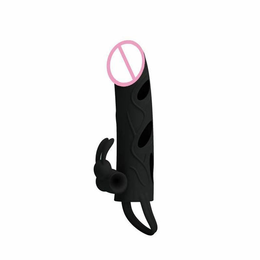 House Of Dasein Black Penis Sleeve With Cock Ring Rabbit Clitoral Vibrator Pretty Love - Black V1257-16584744992834