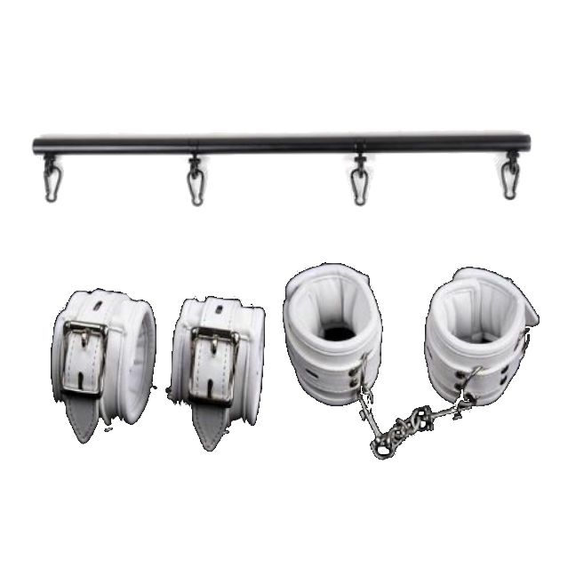House Of Dasein White Wrist Ankle Cuffs Spreader Bar Bondage Kink Restraints - White - Silver Set V1257-16610597208130