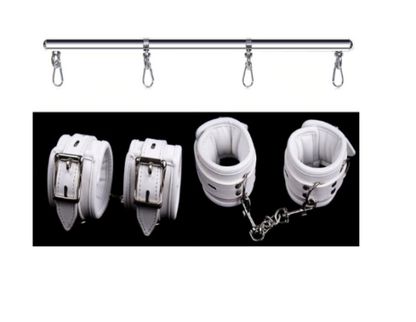 House Of Dasein White Wrist Ankle Cuffs Spreader Bar Bondage Kink Restraints - White - Silver Set V1257-16610597208130
