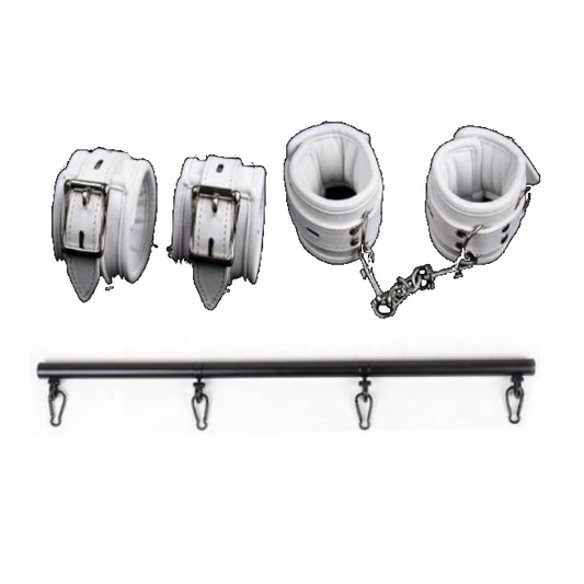 House Of Dasein White Wrist Ankle Cuffs Spreader Bar Bondage Kink Restraints - White - Black Set V1257-16610597240898