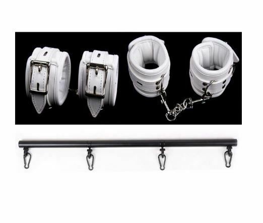 House Of Dasein White Wrist Ankle Cuffs Spreader Bar Bondage Kink Restraints - White - Black Set V1257-16610597240898