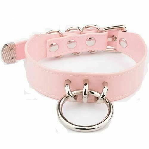 House Of Dasein Bdsm Pink Faux Leather Silver Gold Ring Kitten Submissive Collar - Pink With Silver V1257-16621710966850