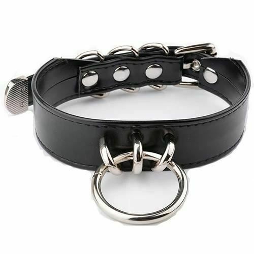 House Of Dasein Bdsm Black Faux Leather Silver Gold Ring Submissive Collar - Black With Silver V1257-16621725253698