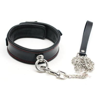 House Of Dasein Black Genuine Leather Bondage Collar Leash Metal Chain Bdsm Beginners - Black V1257-30141844062274