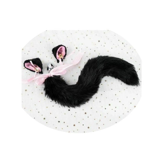 House Of Dasein Black White Cute Kitten Ears Faux Fox Tail Ana Butt Plug Cosplay Bdsm - Black - S - Hairpin V1257-30366011785354