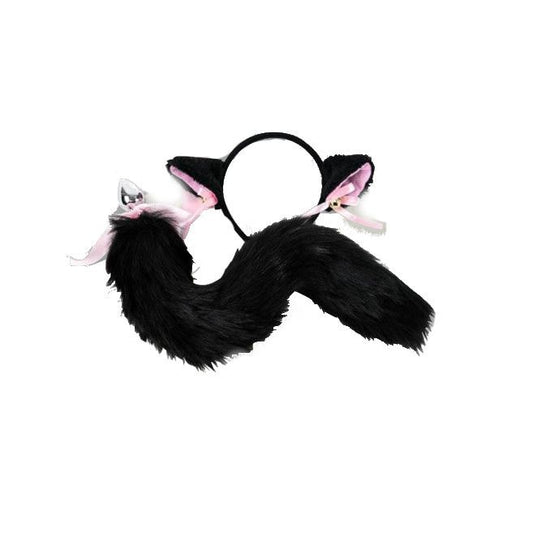 House Of Dasein Black White Cute Kitten Ears Faux Fox Tail Ana Butt Plug Cosplay Bdsm - Black - L - Headband V1257-30366012211338