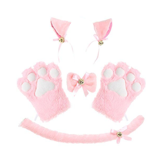 House Of Dasein Plush Cat Ears Paws Gloves Tail Anime Cosplay Kitten Pet Play Bdsm Kink Fetish - Pink V1257-30366012440714