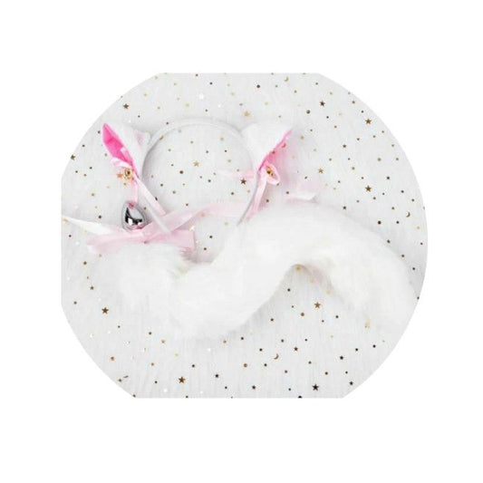 House Of Dasein Black White Cute Kitten Ears Faux Fox Tail Ana Butt Plug Cosplay Bdsm - White - M - Headband V1257-30366012670090