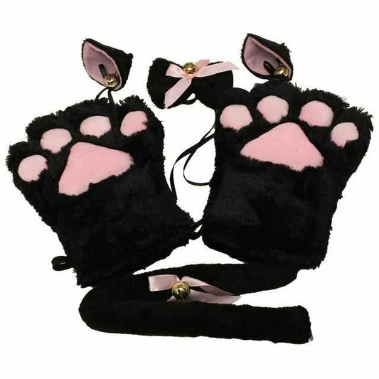 House Of Dasein Plush Cat Ears Paws Gloves Tail Anime Cosplay Kitten Pet Play Bdsm Kink Fetish - Black V1257-30366045470858