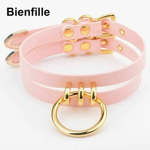 House Of Dasein Double Caged Slave Collar Gothic Silver Gold Metal Choker - Pink With Gold V1257-30368951468170