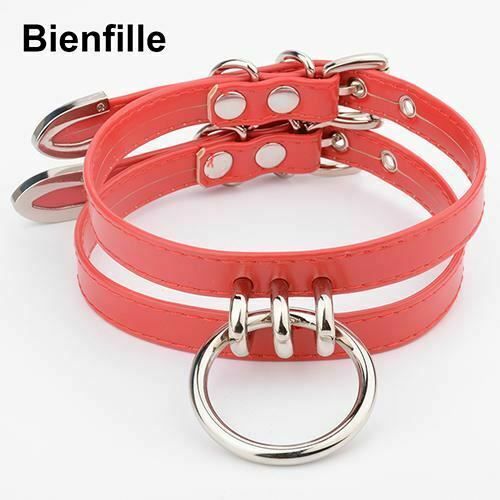 House Of Dasein Double Caged Slave Collar Gothic Silver Gold Metal Choker - Red With Silver V1257-30368951500938