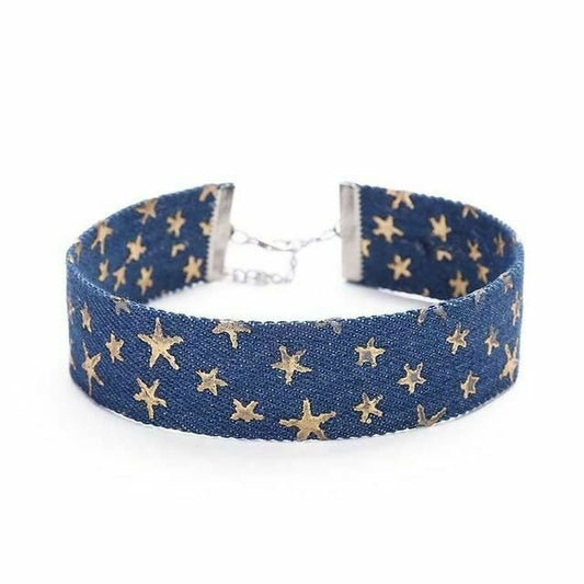 House Of Dasein Day Collar Blue Star Choker Distressed Denim Necklace Fetish Kink - Dark Blue V1257-30368998228106