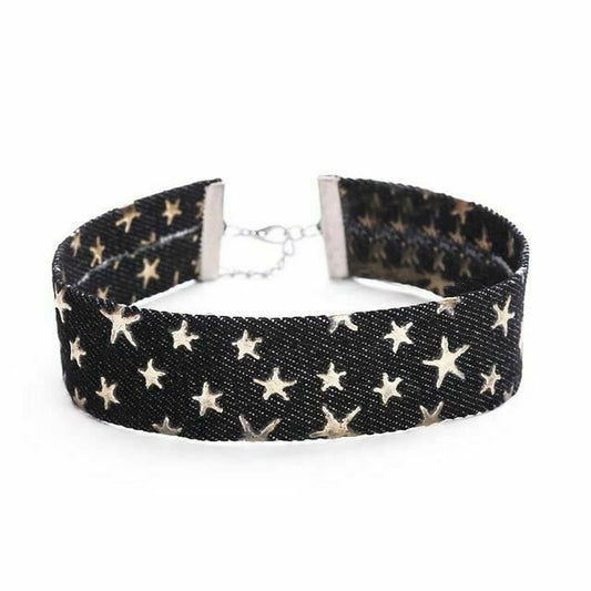 House Of Dasein Day Collar Blue Star Choker Distressed Denim Necklace Fetish Kink - Black V1257-30368998260874