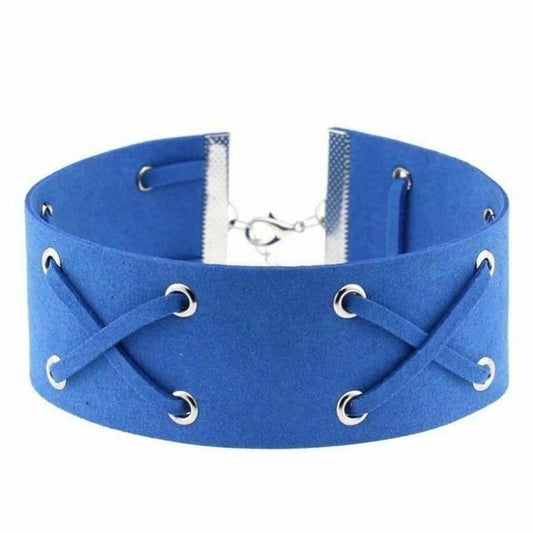 House Of Dasein Suede Collar 15 Colours Harajuku Soft Choker Necklace Bondage Restraints - Blue V1257-30369003045002