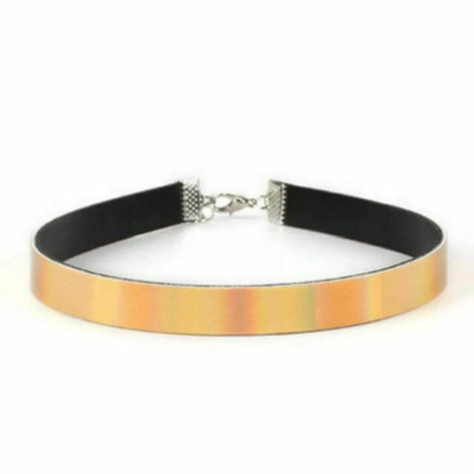 House Of Dasein Bdsm Day Collar Holographic Choker Submissive Pu Leather Necklace - Gold V1257-30369045840010