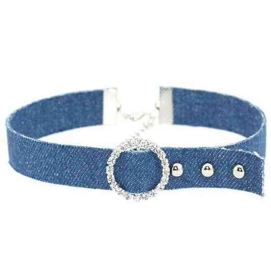 House Of Dasein Bdsm Denim Collar Sexy Choker Necklace Punk Bondage Restraints Kink Fetish - Blue V1257-30370306818186