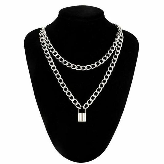 House Of Dasein Chain Padlock Necklace Bdsm Symbolic Jewellery Gift For Submissive - Silver - Small Lock V1257-30370314059914